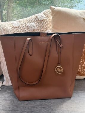 Michael Kors Cognac Leather Tote with Gold Logo Charm